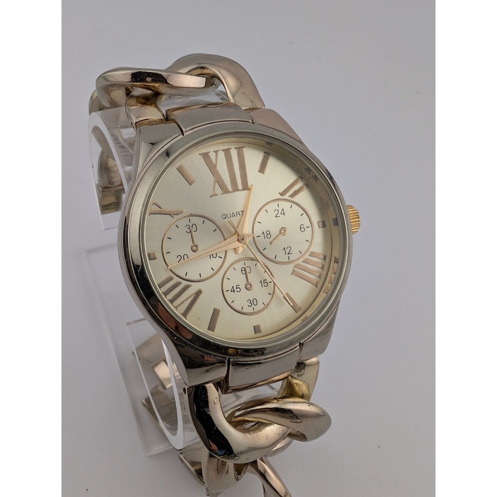 Women's Quartz Watch‎ 38mm Case Chunky Gold Link 7.51" Band- New Battery